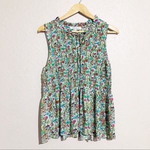 SOLD Rose + Olive Colorful Semi Sheer Floral Top